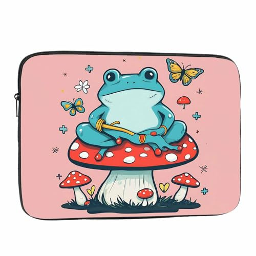 Nicokee Laptop-Schutzhülle, 39,1 cm (15,4 Zoll), 39,6 cm (15,6 Zoll), Frosch, Pilz, Schmetterling, Rosa, schützende Polyesterhülle, Laptophülle, Aktentasche, Tablet, Reisehülle
