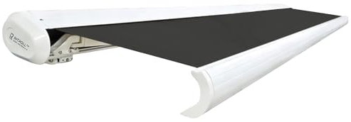 INTELROLL INT500 FULL Cassette Retractable Awning Canopy 4.5m x 3m / 14’9″ x 9’10” for Garden Patio or Shop Front ELECTRIC Remote WHITE Frame Anthracite GREY - Polyester PU Coated Fabric