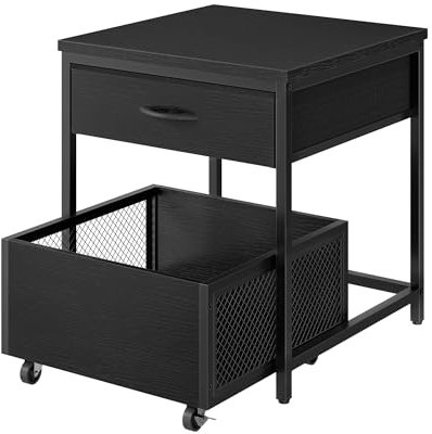 CHOEZON Mini Fridge Stand with Storage, Mini Fridge Cabinet with Fabric Drawer, Beverage Refrigerator Table, with Mobile Basket Cart, for Dorm, Apartment, Home, Bedroom, Black TBZ55BB