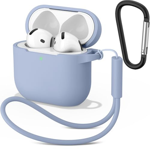 Wanme Funda para AirPods 4 Case, Fundas Protectora Apple AirPods 4 de Silicona Suave, Case Cover Totalmente Resistente Arañazos y Polvo, Estuche Protector con Llavero y Correa de Mano, LED Visible