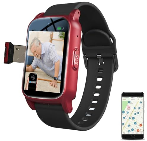 Notrufknopf Für Senioren，gps Tracker Uhr Senioren Demenz，smartwatch Mit Sturzerkennung，SOS-Taste + HD-Videoanruf，IP67 Wasserdicht，Geschenke Für Senioren,Red