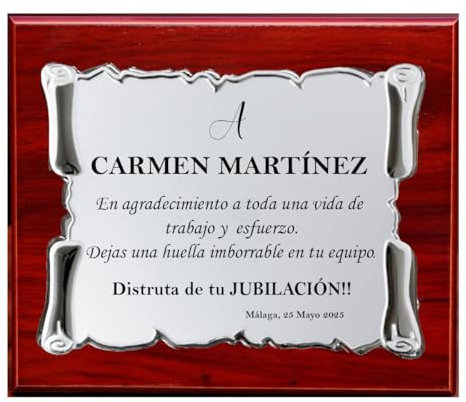 Placa de homenaje personalizada con texto grabado - Regalo de Reconocimiento -Placa decorativa personalizada con base de madera y estuche de regalo incluido - Metopa para jubilacion (ACTUAL)