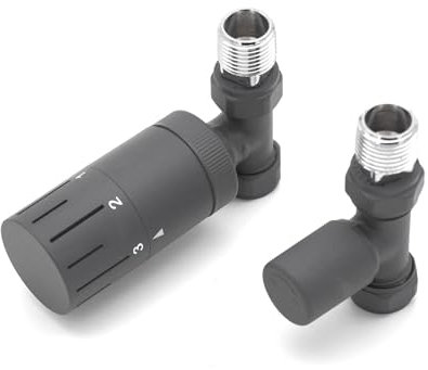 WITEN&NOCK Ventile für Heizkörper Durchgangsform Anthrazit Thermostatventile Set Vor- und Rücklaufverschraubung 1/2 Zoll für Heizung Seitenanschluss Winkelventile