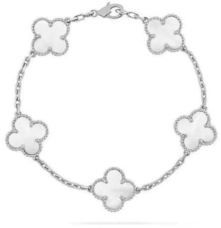 Rosa,Lllunimon Armband mit vierblättrigem Kleeblatt 925 Sterling Silber, glückliches Kleeblatt-Armband, Blumenkettenarmband, Geburtstags- und Valentinstags-Geschenk für Frauen und Männer