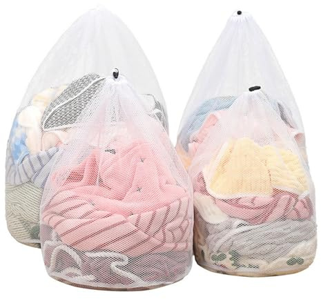 COZERI 4PCS Laundry Net Bags for Washing Machine - Drawstring Laundry Mesh Bag for Heavy Duty Dirty Clothes Washing, 4 Sizes Reusable Durable Bags for Delicates, Bra, Socks, Baby Clothes