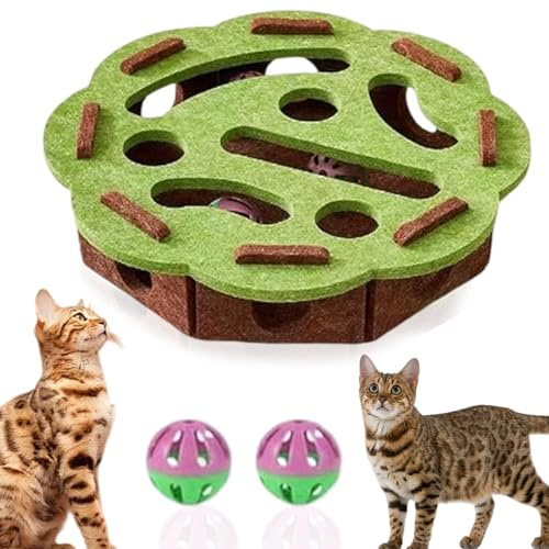 Cat Scratch Puzzle Enrichment Box, Cat Nail File Toy, Nail File Enrichment Puzzle for Cats, Kitten Nail File Scratcher for Indoor Cats (Green-Brown lace Trim)