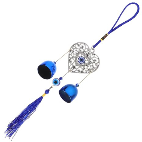 Homoyoyo Windspiel Dekoratives Hängeornament Türkisches aus Metall mit Blauem Bösem Blick Amulett Quaste und Glöckchen für Eingangsbereich und Veranda