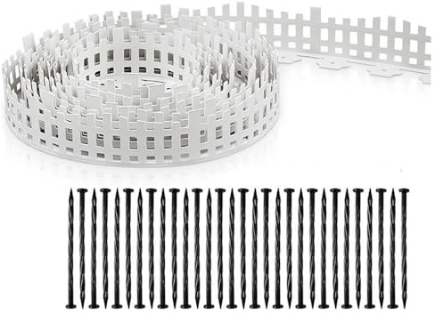 10 m Garteneinfassung mit Pflöcken, flexibles Rasenkanten-Set, Kunststoffeinfassung for Garten, Blumenbeete, Gehweg – Weiß(A)