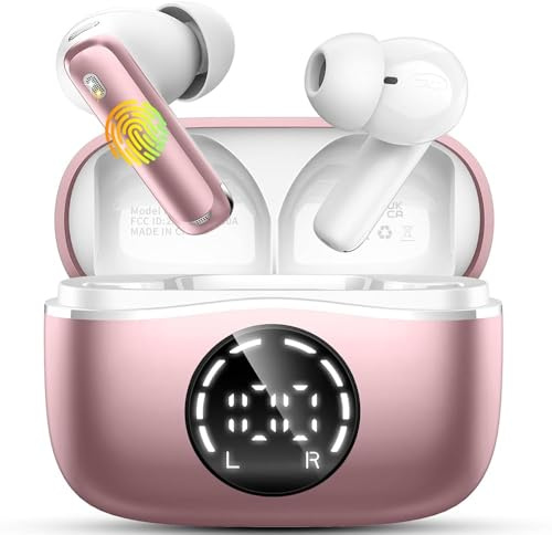 Auriculares Inalambricos Bluetooth, 2026 Cascos Bluetooth 5.4 HiFi Estéreo, 48H Auriculares inalámbricos con 4 ENC Cancelacion Ruido HD Mic, IP7 Impermeable Cascos Carga Rápida Tipo-C /Pantalla LED