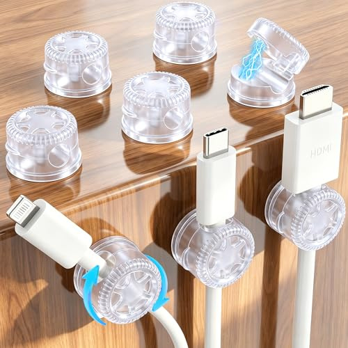 AGPTEK 8er Magnetische Kabelhalter mit starken Klebepads, Transparent | Kabelmanagement, Selbstklebende Kabelklemmen für Schreibtisch, Wand, Kabelclips für Netzkabel, HDMI, Ladekabel