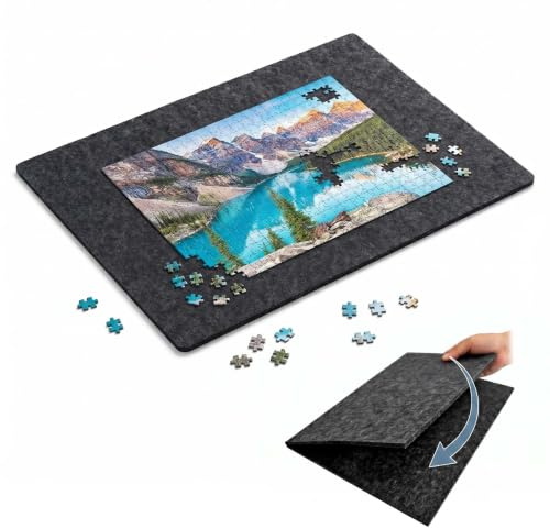 Relaxdays Puzzlebrett, bis 2000 Teile, Filz, rutschfeste Oberfläche, grau | B x T: 116 x 78 cm, faltbare Puzzlematte
