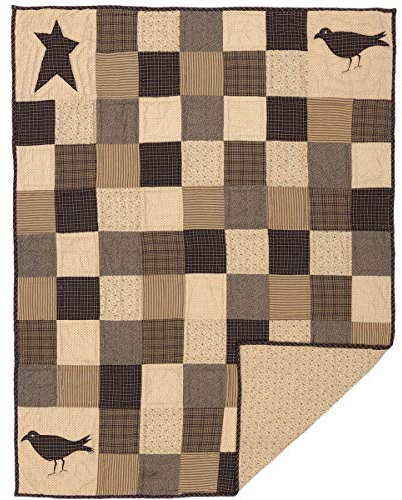 VHC Brands Primitive Decor Prim Grove Crow Rod Pocket Baumwolle vorgewaschene Applikationen Stern Überwurf 60 x 50 cm Patchwork