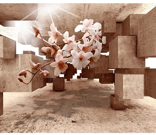 decomonkey - Papier Peint Panoramique 3d Effet Fleurs 350x256 cm - Décoration murale - Abstraction béton figures géométriques illusion géométrique fleurs moderne orchidées espace lumière
