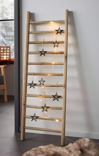 Dekoleidenschaft Échelle décorative en bois style maison de campagne - 98 cm de haut - Porte-serviettes - Support pour plantes grimpantes - Décoration de jardin - Échelle en bois - Aide à l'escalade -