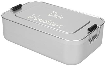 elasto Große Personalisierte Vesperbox mit Gravur | BPA-Freie Brotdose mit Namen 23 x 15 x 7cm Brotzeitbox Metall für Kinder und Erwachsene | Tolles Geschenk für Schule, Kindergarten Arbeit (Silber)