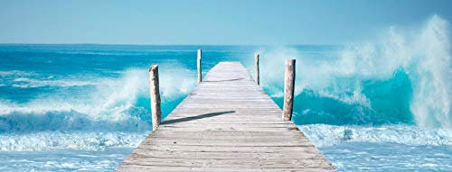 Glasbild 30x80cm Wandbild Glas Waves Steg Wellen Meer Strand Deko Wanddeko Einrichtung Wohnen