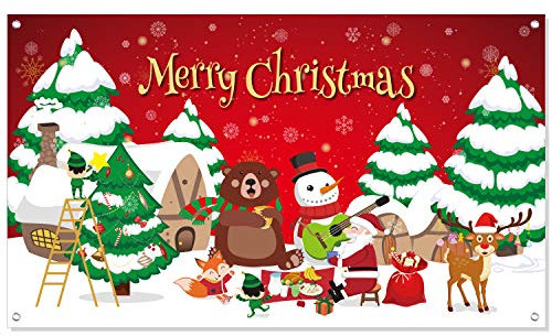 FEPITO Frohe Weihnachten Banner Extra Große Weihnachtszeichen 70 In X 41 In Weihnachten Hintergrund Banner für Weihnachten Haus Hauptdekorationen Indoor Outdoor Weihnachten Party Decor Supplies