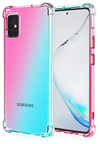HAOYE Hülle für Samsung Galaxy A71 Hülle, Farbverlauf-TPU Handyhülle, [Vier Ecken Verstärken] Weiche Transparent Silikon Soft TPU Case Schock-Absorption Durchsichtig Schutzhülle (Pink/Grün)