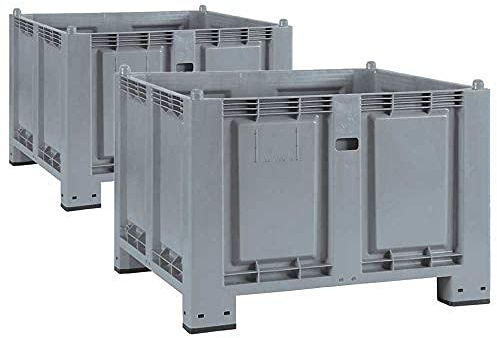 BRB 2x Palettenbox, 4 Füßen, LxBxH 1200x800x850 mm, geschlossen, Trgkr 500 kg, grau