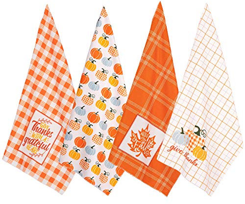 Whaline 4 Stück Thanksgiving Küchenhandtuch Herbst Ernte Geschirrtuch Super saugfähig Kürbis Ahornblatt Plaid Große Größe Tuch Handtuch für Urlaub Küche Coking Backen 45,7 x 71,1 cm