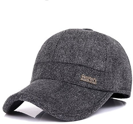 VoilaLove Herren Wintermütze aus Wolle, Tweed, Schirmmütze mit faltbaren Ohrenschützern, warm - Grau - Einheitsgröße