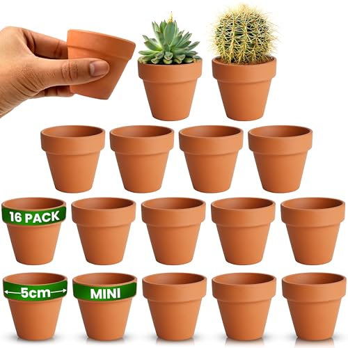 Green Thumbz Terracotta Plant Pots - 5cm x 16 Pack Small Terracotta Plant Pots - Multi Purpose Mini Terracotta Pots for Plants, Flowers, Candle Making, and Painted Art
