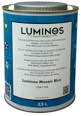 Luminos LUM1104- MOSAIC BLAU - Holzlasur Außen - Biopolymer-Wasserbasis Lasur für Holz, UV-Schutz und Wetterfest - Blau Mosaic 2.5L