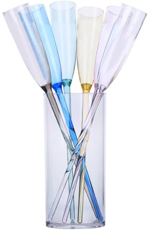 Hemoton Vaso de whisky, 1 juego/7 flautas acrílicas, juego de 6 copas de vino con base acrílica, sin base, copas de vino sin base, juego de flauta para tostar, vaso de bar, taza de cóctel