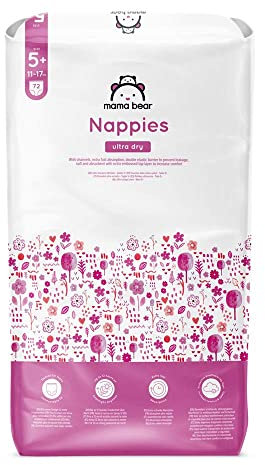 Amazon-Marke: Mama Bear Ultra Dry Windeln Größe 5+ (11-17 kg), Weiß, 72 Stück (1-er Pack)