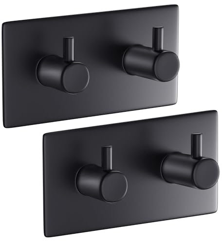 Aikzik Handtuchhalter ohne Bohren, wasserfeste Klebehaken, Haken selbstklebend als Wandhaken, Handtuchhaken Edelstahl für Bad und Küche, Schwarz