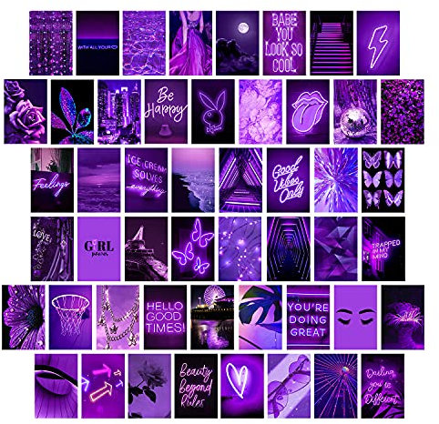 Violettes Wandcollage-Set, Wanddekoration für Schlafzimmer, Ästhetisch, Collagen-Kit, Wandcollage, Schlafzimmer-Dekor für Teenager-Mädchen, lila Wanddekor, Wand-Collage-Kit, 50 Stück, 10.2x15.2 cm