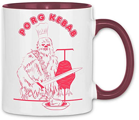 wowshirt Tasse Porg Kebab Döner Witz Parodie, Farbe:White - Bordeaux