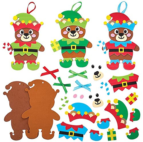 Baker Ross FX288 Christmas Elf Bear Mix and Match Decorations Kits - Pack of 8, Kids Christmas Decorations Craft Kit, Arts and Crafts Christmas Decorations