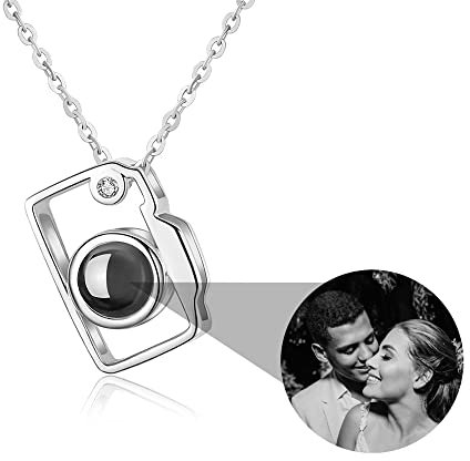Custom Camera Photo Projection Necklace Personalized Necklace with Picture Inside I Love You Necklace 100 Languages 925 Sterling Silver Camera Pendant Memory Gifts for Women Mom Girlfriend Wife