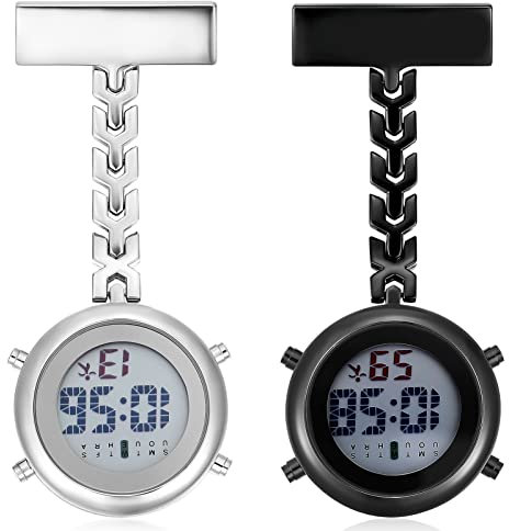 Brosche 2 Pcs Uhr Digital Datum Hängen Glühen Woche Ansteckrevers Stethoskop Mit Multifunktional Clip Taschenuhr Leuchtend Ansteckbrosche Personal Pflege Uhr