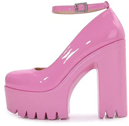 Piattaforma Gotica Cinturino alla Caviglia in Cristallo Décolleté a Punta Tonda Blocco a uncino Blocco Grosso Tacchi Alti Scarpe Eleganti alla Moda Scarpe da Sera Eleganti da Festa per Le Donne