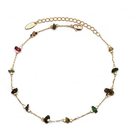 BEDT Bracelet De Cheville en Pierre Naturelle Irrégulière Chaîne De Pied Réglable Bracelet De Cheville Fait Main pour Femmes Filles Bijoux De Mode
