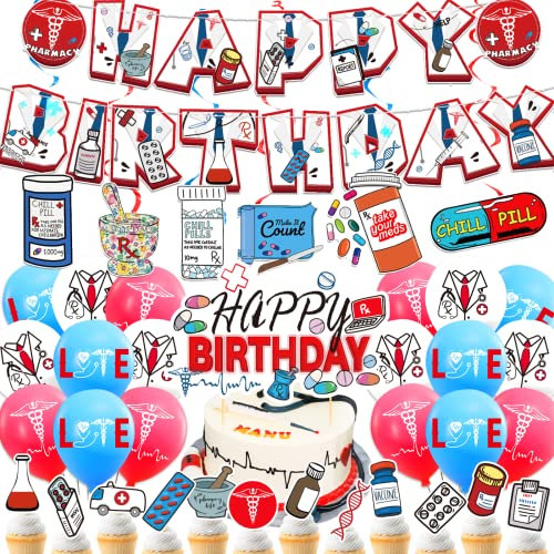 Apotheke Party Dekoration Geburtstag Zubehör mit Banner und Ballons, Kuchen Cupcake Toppers, Dekorationen - Inklusive Spiralen