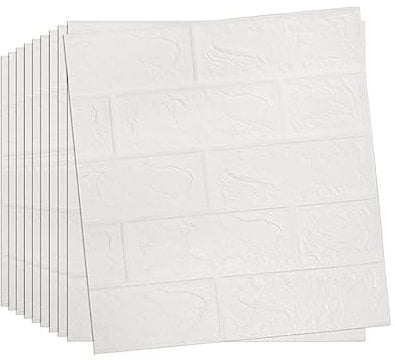 Snewvie 20pcs 3D Wall Panels 38×35cm Brick Wallpaper Self Adhesive DIY Wall Stickers Waterproof PE Foam Panel Wall Tiles for Bedroom Kitchen Living Room Bathroom Home Decor,white