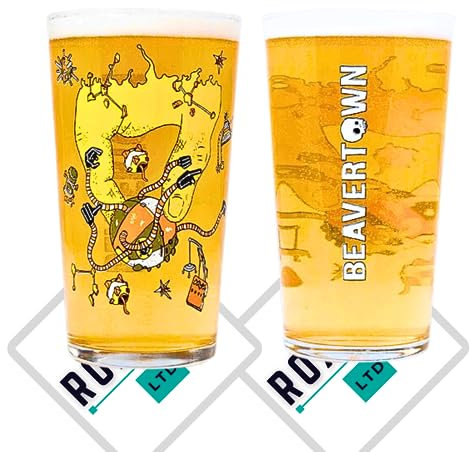 Roxley Beavertown Nanobot Pint Glass X2 Glasses Also Comes with 2 Branded Beer Mats