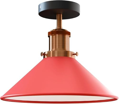 LEDSone Modern Flush Mount Metal Ceiling Lighting LED Lights, Semi Flush Light Fitting Pendant Light Lamp Chandelier Metal 22cm Cone Light Shade for Hall, Living Room. (Red Without Bulb)