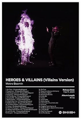 Metro Boomin Poster Heroes & Villains Album Cover Poster 6 Leinwand Poster Schlafzimmer Dekor Sport Landschaft Büro Zimmer Dekor Geschenk 30 x 45 cm