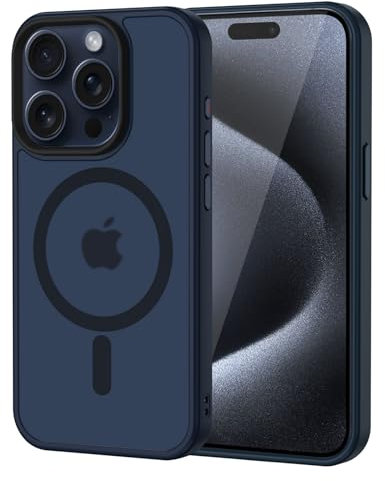 XTCASE Coque pour iPhone 15 Pro Max Magnétique Compatible avec MagSafe, Étui Mat Translucide Minimaliste, PC Dur Housse Arrière Anti-Rayures + TPU Bumper Antichoc - Bleu