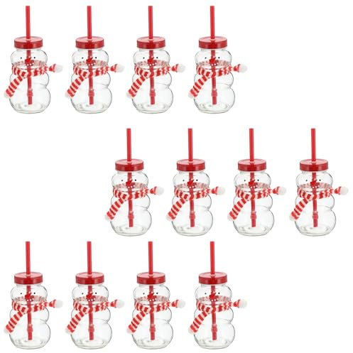 Novaliv Lot de 12 tasses de vin chaud 260 ml - Tasse de Noël personnalisée avec paille - Bonhomme de neige comme gobelet à vin chaud - Motif de Noël - Tasse avec couvercle et paille - Chauffe-mains