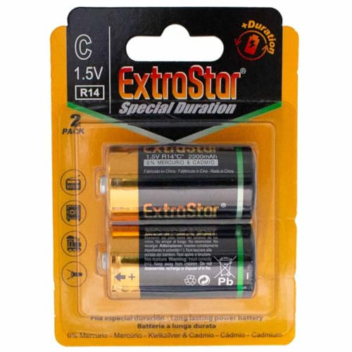 A2ZWORLD Batterie R14 1,5 V 2200 mAh, Piles alcalines C pour Lampe de Poche, compatibles avec Duracell MN1400 (2)