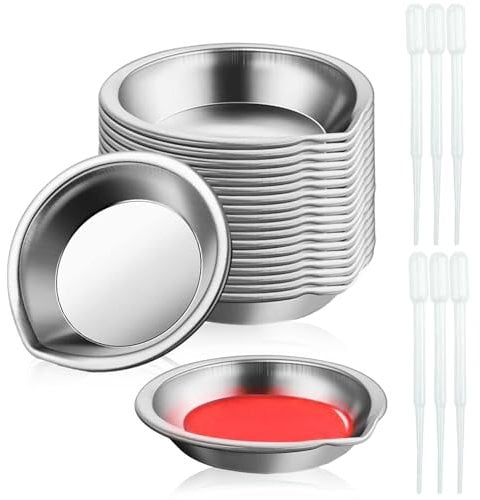SWoob 18 Pieces Metal Palette Stainless Steel Round Paint Tray Palette Small Mixing Palette Mouth with 6 Droppers for Watercolours Suitable for Paint Pigment and Water Based Painting