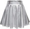 Damen Metallischer Faltenrock Mini Skater Rock PU Lederrock Sexy Hohe Taille A-Linie Silber Rock Karneval Metallic Y2K Tennisrock Tanzrock Rave Party Club Kostüme