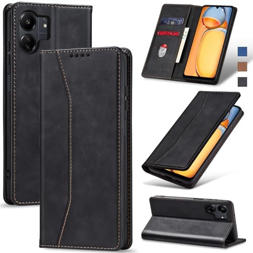 Jasonyu Funda para Xiaomi Redmi 13C 4G/Poco C65, Cuero PU Carcasa, Tipo Libro Flip Case con Tarjetas y Cartera, Soporte Plegable, Cierre magnético, Capa (Negro)