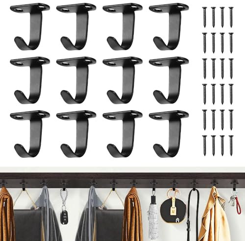 MININUSI 12 Pezzi Ganci da Soffitto Neri,Ganci Chiave per Vasi di Fiori,Ganci da Soffitto per Vestiti Appendiabiti,Cucina in Acciaio Inossidabile Boccali Ganci,per Appendere Piante/Vasi/Vestiti