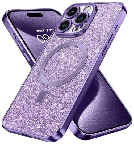 GaoBao for iPhone 15 Pro Case, Slim Fit iPhone 15 Pro Phone Case [Compatible with MagSafe] Sparkle Luxury Shockproof Anti-Slip Women Girl Bling Phone Cover for iPhone 15 Pro 6.1 2023, Glitter/Purple